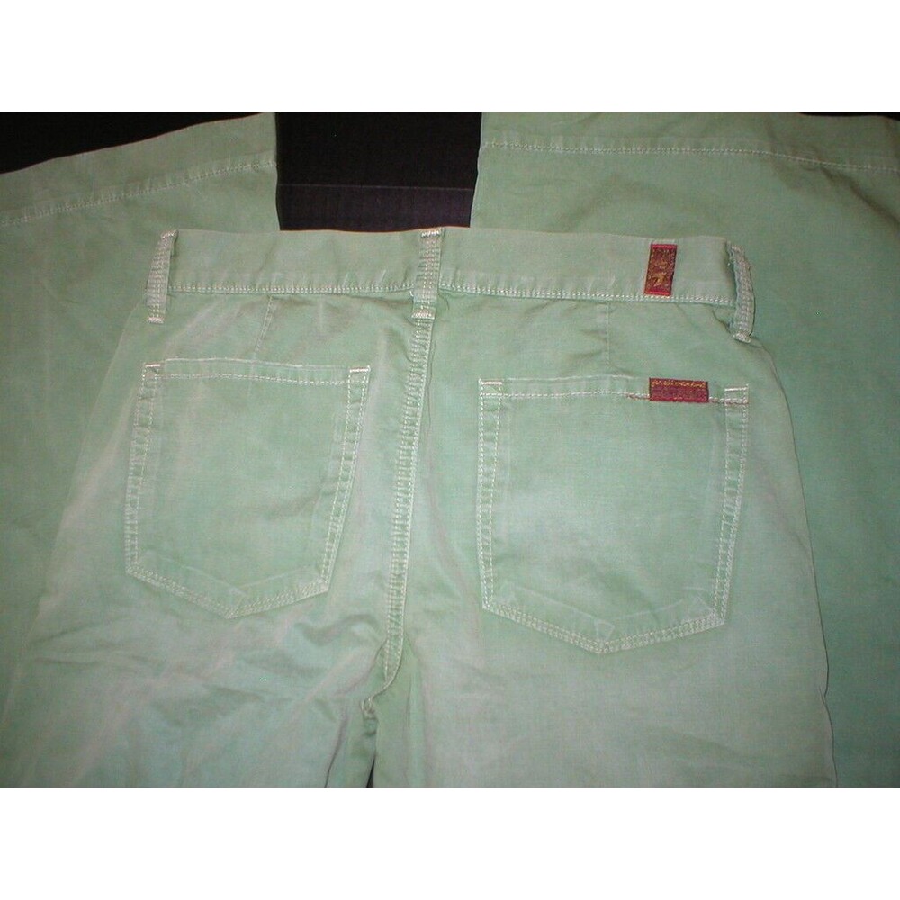 New 7 for All Mankind Jeans Green Pants Womens 26 29 X 33 Tall Wide Leg Light